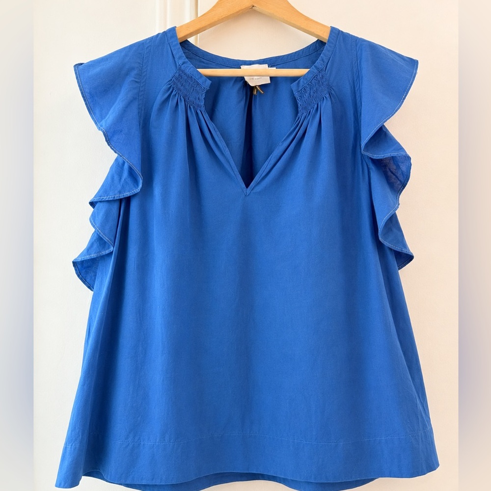 HD in Paris Royal Blue Ruffle Sleeve Blouse | Flutter Sleeve Top | Size US 8